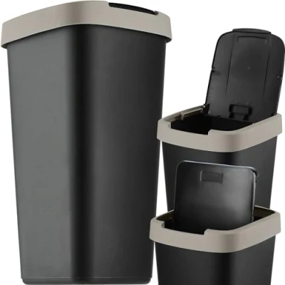 Imagen de KADAX cubo de basura 25 litros, con tapa basculante, para reciclaje, cesta plástico resistente, (negro/marrón claro)