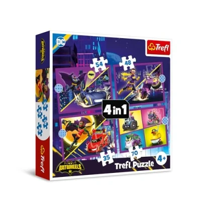 Imagen de Trefl, Conoce Batwheels Puzle 4en1, 4 Rompecabezas, de 12 a 24 Piezas Diferentes Grados dificultad, Diversión para niños Partir años, Multicolor (34658)