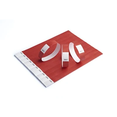 Imagen de 100 Pulseras para Eventos, Fiesta, Festivales, Coloridas de papel tyvek 19 mm Eventos Ferias. A prueba rasgaduras (Rojo)