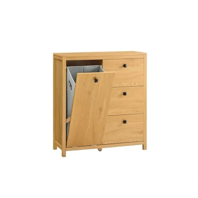Imagen de SoBuy Armario de Baño para Ropa Sucia Mueble Multifuncional con 1 Cesto y 3 Cajones Blanco 80 x 35 90 cm BZR97 W ES