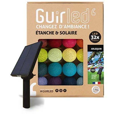 Imagen de Arlequin Guirnalda de luces LED para exteriores, impermeable, IP65, panel solar alto rendimiento, encendido y apagado automático, 32 bolas 9 m