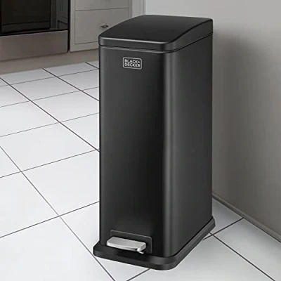 Imagen de BLACK+DECKER BXBN0008E Cubo de basura con pedal y tapa cierre suave, 20 L, acero inoxidable, 56 x 22 36 cm, color negro