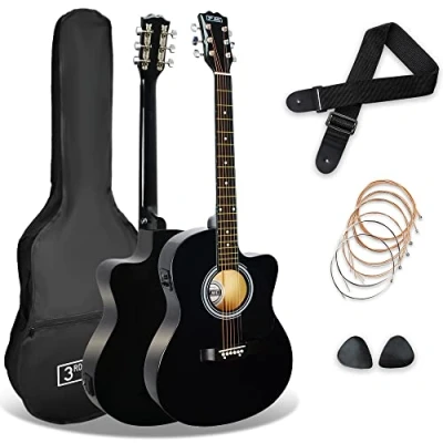 Imagen de 3rd Avenue Pack de guitarra electroacústica con cortadura tamaño estándar 4/4 para principiantes Avenue, afinador y ecualizador integrados, Negro