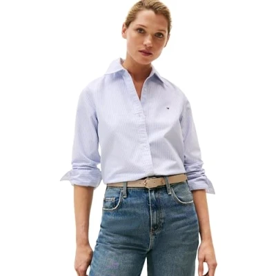 Imagen de Tommy Hilfiger Camisa Mujer Oxford Relaxed Fit, Azul (Classic Ithaca STP/Mid Blue), 44
