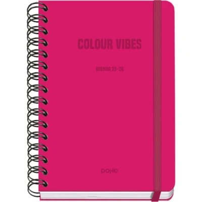 Imagen de Dohe Agenda Escolar 2025 2026 Semana Vista, Tamaño A5 (15x21 cm), Español e Inglés, Cierre de Espiral Doble y Goma, Tapa Dura, 4 Páginas Pegatinas COLOUR VIBES Rosa