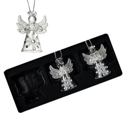 Imagen de Heaven Sends Juego de 3 decoraciones colgantes ángel cristal Navidad, 7 cm, decoración Navidad para el hogar, idea regalo adornos