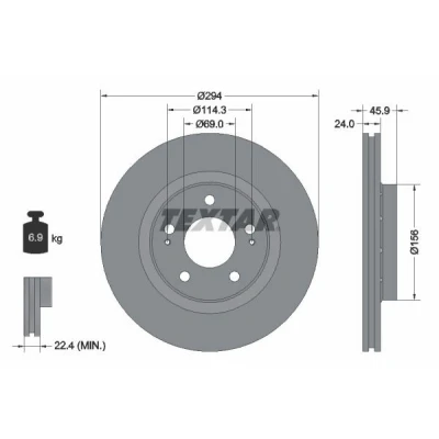 Imagen de TEXTAR PRO 92135203 Disco de freno 294 24 05/07 114,3 ventilación externa revestido sin perno sujeción rueda, buje rueda