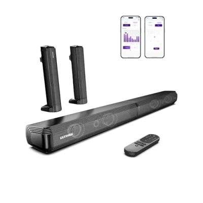 Imagen de ULTIMEA 2.2ch Barras de Sonido para TV, 2 en 1 Barra Desmontable Bluetooth 5.3 TV Sound Bar, 3 Modos Ecualización y Graves Ajustables Altavoces ARC/óptico/Aux, Apollo S40