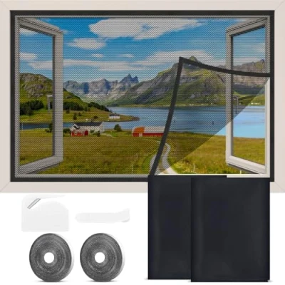 Imagen de Mosquiteras para Ventanas 2 Set, Mosquitera Ventana, Autoadhesiva, sin taladrar ni atornillar, velcro todas las ventanas, tragaluces(130x150cm)