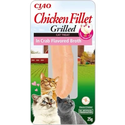 Imagen de INABA Churu Filet Snacks para Gatos Dar de Comer con la Mano Tiernos mimar a tu Gato Golosinas en prácticas porciones, Filete Pollo Cangrejo 1 Pack 25g