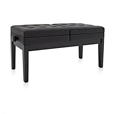 Imagen de gear4music Taburete Doble para Piano Duet con almacenaje Gloss Black Finish