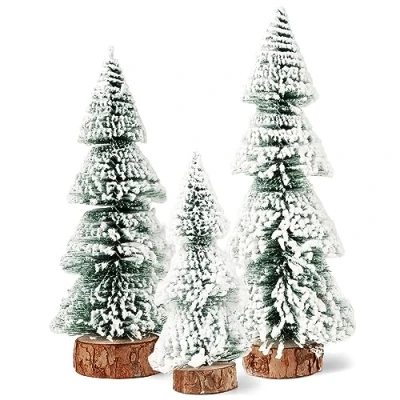 Imagen de 3pcs Mini Adornos Navidad Mesa Árbol de Pequeño Casitas Decoración Miniatura Navideñas