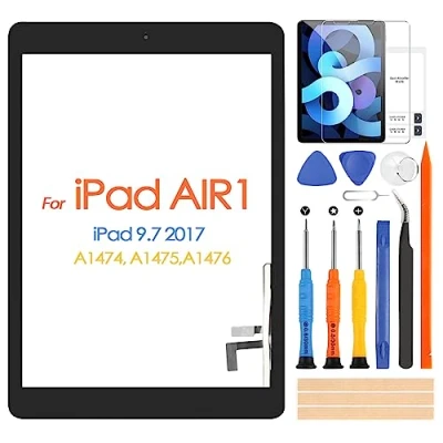 Imagen de Pantalla para iPad Air 1 1A Gen Touch Screen, digitalizador 5 5th 2017 A1474 A1475 A1476 9,7&quot; táctil de reemplazo con botón inicio y kit reparación, color negro