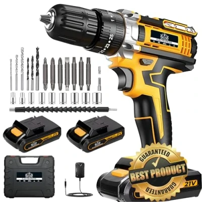 Imagen de ElectroPrime© Taladro Percutor a Bateria 21V 2x Baterias 2000mAh 24 Accesorios Atornillador Electrico 42Nm 25 + 3 Ajuste Par 2 Velocidades Aparafusadora Destornillador Inalambrico