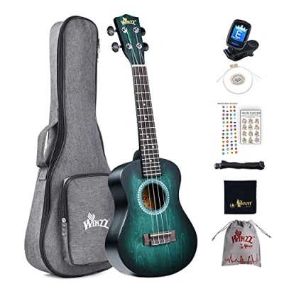 Imagen de Winzz Ukelele Concierto Principiante para Adulto, Diseño de Color Único 23 Pulgadas Azul verde