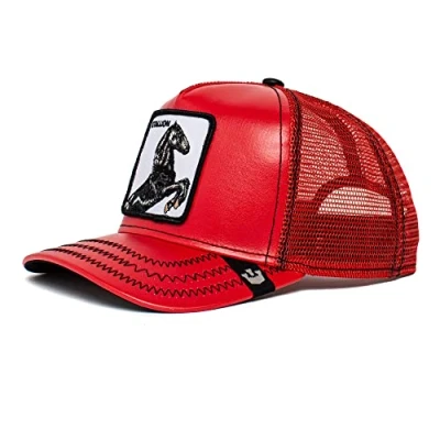 Imagen de Goorin Bros Cherry Mustang Stallion Horse Red Leather Adjustable Trucker Cap