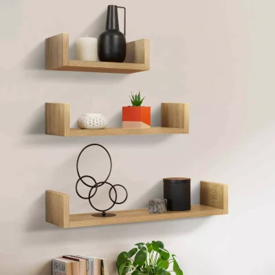 Imagen de IDMarket Lote de 3 estantes pared (60/45/30 cm), diseño haya