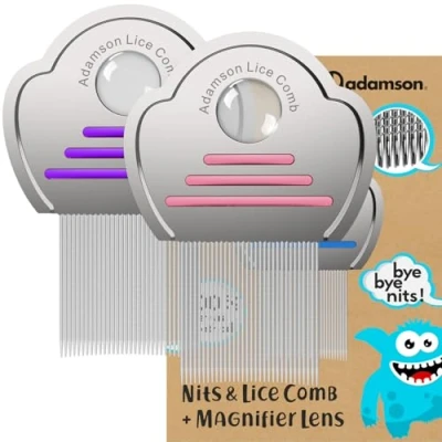 Imagen de Adamson Peine Piojos y Liendres Liendrera para Acero Inoxidable Niños x2 Antipiojos Eficaz Duradero Fácil de Limpiar Conjunto Rosa Morado