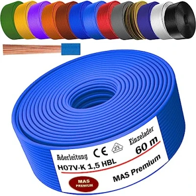 Imagen de cable de 5 a 100 m H07 V K 1 x 1,5 mm², flexible simple (azul claro, 60 m)