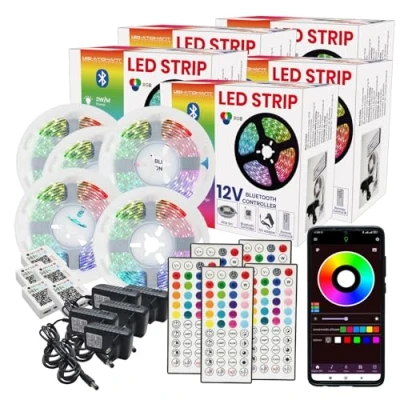 Imagen de LED ATOMANT Pack 5x Tira Bluetooth de 5 Metros, Luz RGB a 12V, 16 Millones Colores, Sincronizacion Musical y Modos Dinamicos, Control App Mando