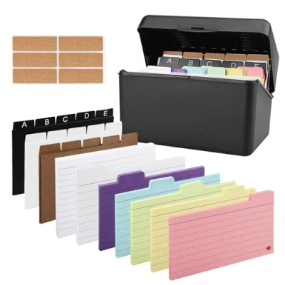 Imagen de Euleryoo Flashcards, Tarjetas Estudio, De íNdice Fichas Con Anillo Carpeta,Flashcards Incluye 230 Coloridas 15 Registros 6 Anillos Pegatinas Para Estudiar, Oficina, Hogar