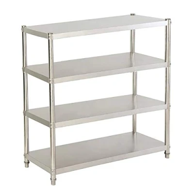 Imagen de Mesa de trabajo acero inoxidable, 120 x 40 150 cm, 4 estantes, estante para gastronomía, 50 kg, despensas, restaurantes, cocinas, cocinas grandes