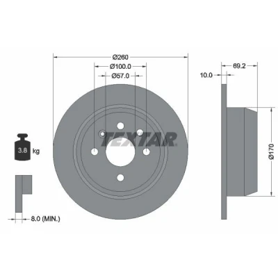 Imagen de TEXTAR 92057000 Disco de freno 260 10 04/06 100 macizo sin perno sujeción rueda, buje rueda OPEL: Astra F CC, Berlina