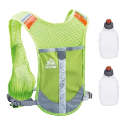 Imagen de TRIWONDER Mochila Reflectante Ligero Chaleco de Hidratación para Trail Running Ciclismo Marathoner Profesional Hombre Mujer (B Verde con 2 Botellas Agua)