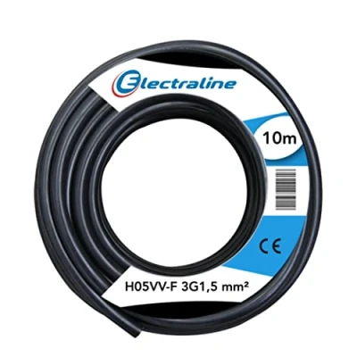 Imagen de Electraline 11761, Cable para Extensiones Eléctricas H05VV F, Sección 3G1.5 mm, 10 m, Negro