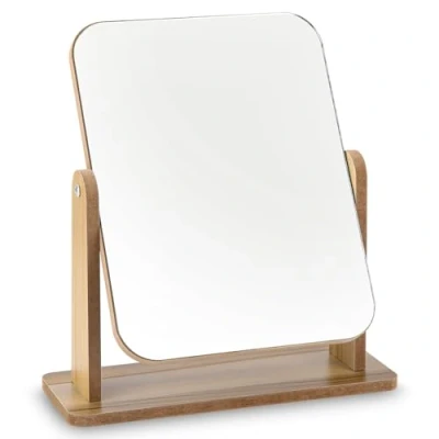Imagen de Espejo de Escritorio Madera 360 Grados Maquillaje con Soporte Rectangular Alta Transparencia para baños, dormitorios y oficinas