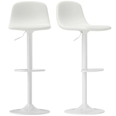 Imagen de HOMCOM Juego de 2 Taburetes Bar Altos Cocina Regulable en Altura 84 104 cm con Respaldo y Reposapiés Tapizado PU Giratorio 360 para Comedor Mostrador Blanco