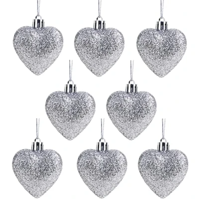 Imagen de Christmas Concepts® 8 x 60 mm (2.4&quot;) de Plata del Brillo en Forma corazón árbol Navidad Las chucherías