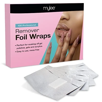 Imagen de Mylee 100 Tiras Quitaesmalte de Papel Aluminio con Toallitas Algodón Sin Pelusas, Elimina Esmalte Uñas Gel Rápido y Fácil