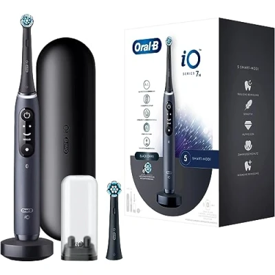 Imagen de Oral B cepillo de dientes eléctrico iO Series 7, 2 cabezales repuesto, 5 modos limpieza para cuidado dental, tecnología magnética, pantalla y estuche viaje, regalo