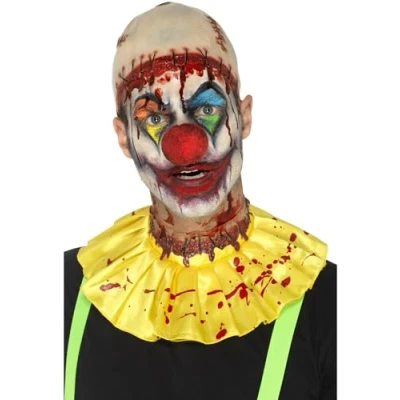 Imagen de Smiffys Kit rápido de látex: Payaso reptante, Amarillo, con gorro calva y cuello volantes herida rajado pegada