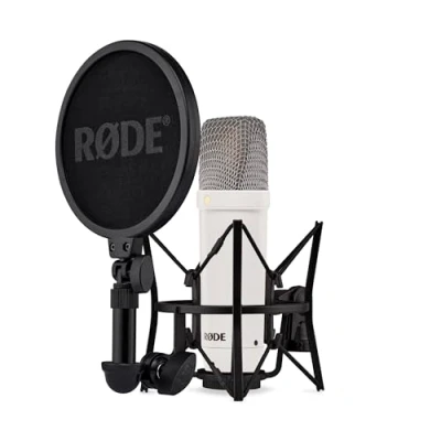 Imagen de RØDE NT1 Signature Series Gran micrófono de Condensador diafragma Grande con Montaje Choque, Filtro Pop y Cable XLR para producción Musical, grabación Vocal, transmisión podcasting (Blanco)