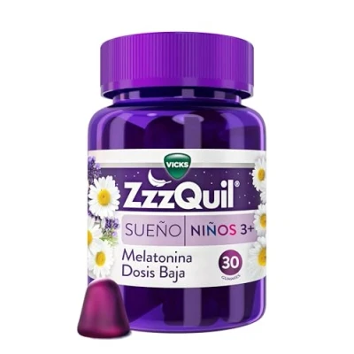 Imagen de ZzzQuil Sueño Melatonina Niños, Complemento Alimenticio En Gummies Para Dormir Con Extracto De Camomila Y Lavanda, Dosis Baja (0,5mg), Frutos Del Bosque, 30