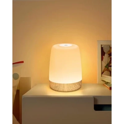 Imagen de FOMYHEARD Pequeña lámpara de mesa inalámbrica, LED noche táctil regulable con luz cálida y cambio color 256 RGB, recargable, lactancia, temporizador,