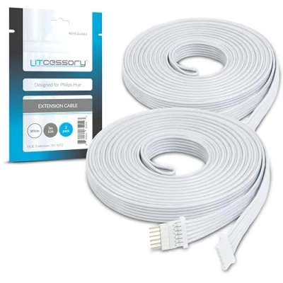 Imagen de Litcessory Cable de Extensión para Philips Hue Lightstrip Plus (3m, 2 Unidades, Blanco MICRO 6 PINES V4)