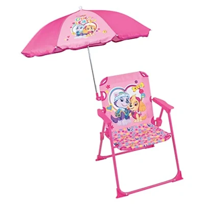 Imagen de Fun House 5XL.38,5 x P Ø65 cm para niño, diseño de Patrulla niña Stella Everest Silla Plegable Camping Dimensiones: 38,5 XL.38,5 P.37,5 + Parasol Ø 65 cm, Rosa