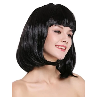 Imagen de WIG ME UP 0073 3 P103 Peluca Mujer Carnaval Halloween Disco Party Corto Longbob Bob Flequillo Negra