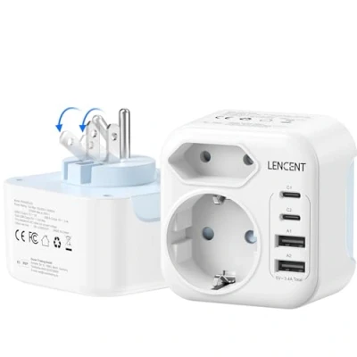 Imagen de LENCENT Adaptador Enchufe USA, Cargador Americano Viaje con 2 USB C y A, Europa Portugal a EE.UU. Compacto Plegable México, Canadá, Tailandia, Perú, Colombia, Tipo B