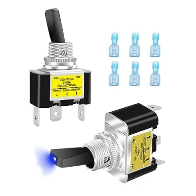 Imagen de Taiss 2Pcs Interruptor de palanca con luz basculante 30A 12V DC SPST ON/OFF Barco automático 3 pines LED roja iluminada ASW 07D 2 BU