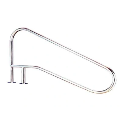 Imagen de Pasamanos baranda de bajada piscina FX L.1362 mm Acero inoxidable AISI 316 Dos puntos apoyo con refuerzo interno inclinado un escalón pletinas + tornillos tacos embellecedores. REGALO LIMPIADOR