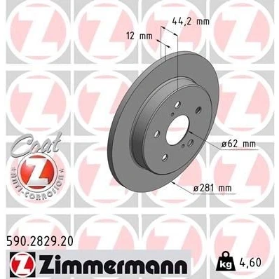 Imagen de ZIMMERMANN COAT Z 590.2829.20 Disco de freno 281 12 7/5 5 114 macizo revestido LEXUS: NX, TOYOTA: C HR
