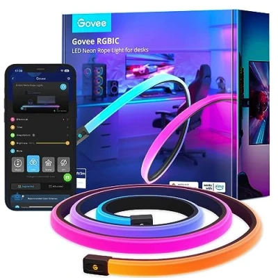 Imagen de Govee Tira LED Neon 3m para Escritorio Gaming, RGBIC Luces Cortable, Luz Neón Sincronizada con Razer Chroma, Control Inteligente APP, Compatible Alexa, Adaptador (solo WiFi 2.4G)