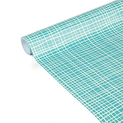 Imagen de Clairefontaine, 223870C, Papel de regalo, Excellia Tiny Rolls, 5m x 35cm (ancho pequeño especial), 80gr, Cuadrados azules + líneas blancas