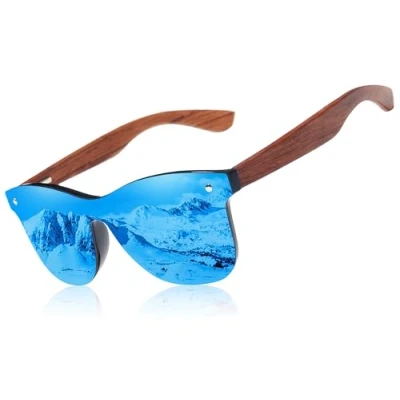 Imagen de KINGSEVEN Gafas de sol madera para hombre y mujer I polarizadas mixtas con marco nogal protección Uv400 lentes espejo moda sin 5504 azul, Medium