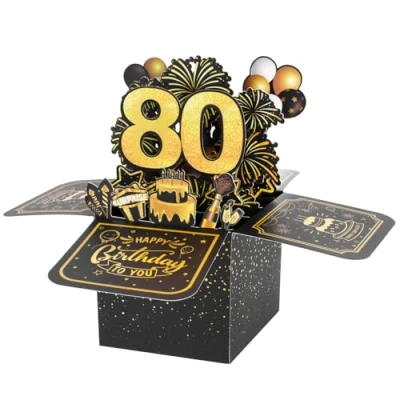 Imagen de BOFUNX Tarjeta de Felicitación Cumpleaños 80 Años Pop Up 3D Emergente Regalo Original Creativo para Feliz a Familias Amigos
