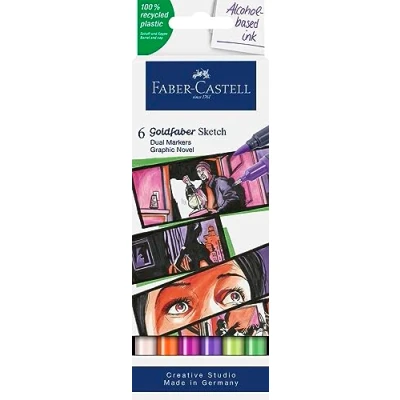 Imagen de Faber Castell Goldfaber Sketch Marker 164810 Estuche de 6 Rotuladores Bocetos para Novela Grafica Punta Pincel y Fina